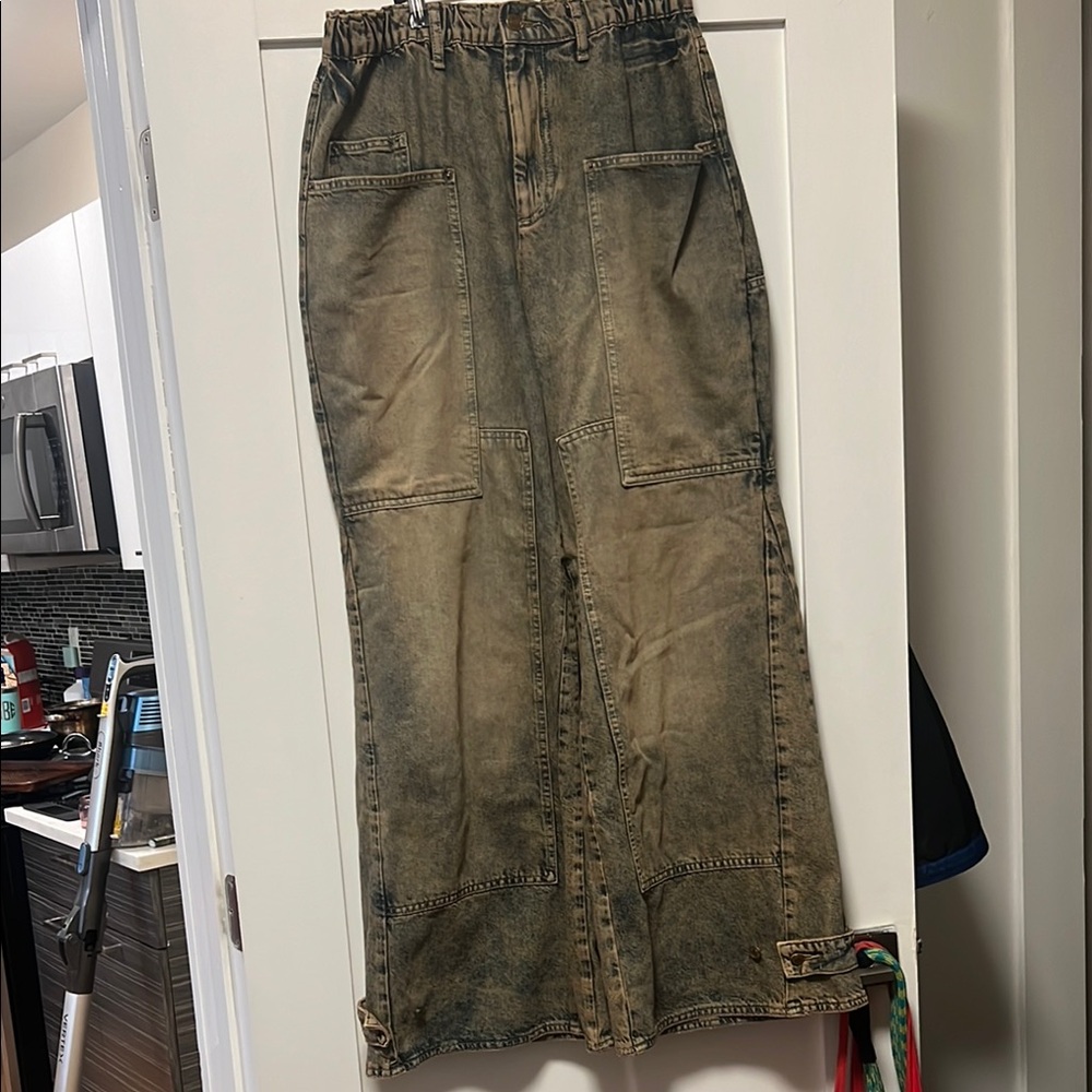 Free People Wide Leg Jeans in Distressed Brown